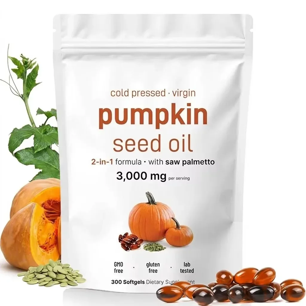 Pumpkin Seed Oil Capsules, Cold Pressed, Essential Fatty Acids Omega 6 for Prostate & Urinary Health, Hair Growth, Skin Health