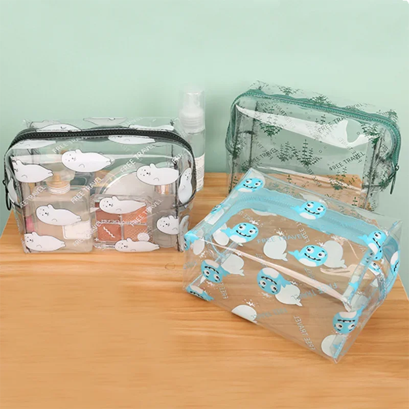 Cartoon Transparent PVC Beauty Cosmetic Bag Wash Bags Girls Women Travel Organizer Clear Makeup Bag Toiletry Bag Make Up Pouch