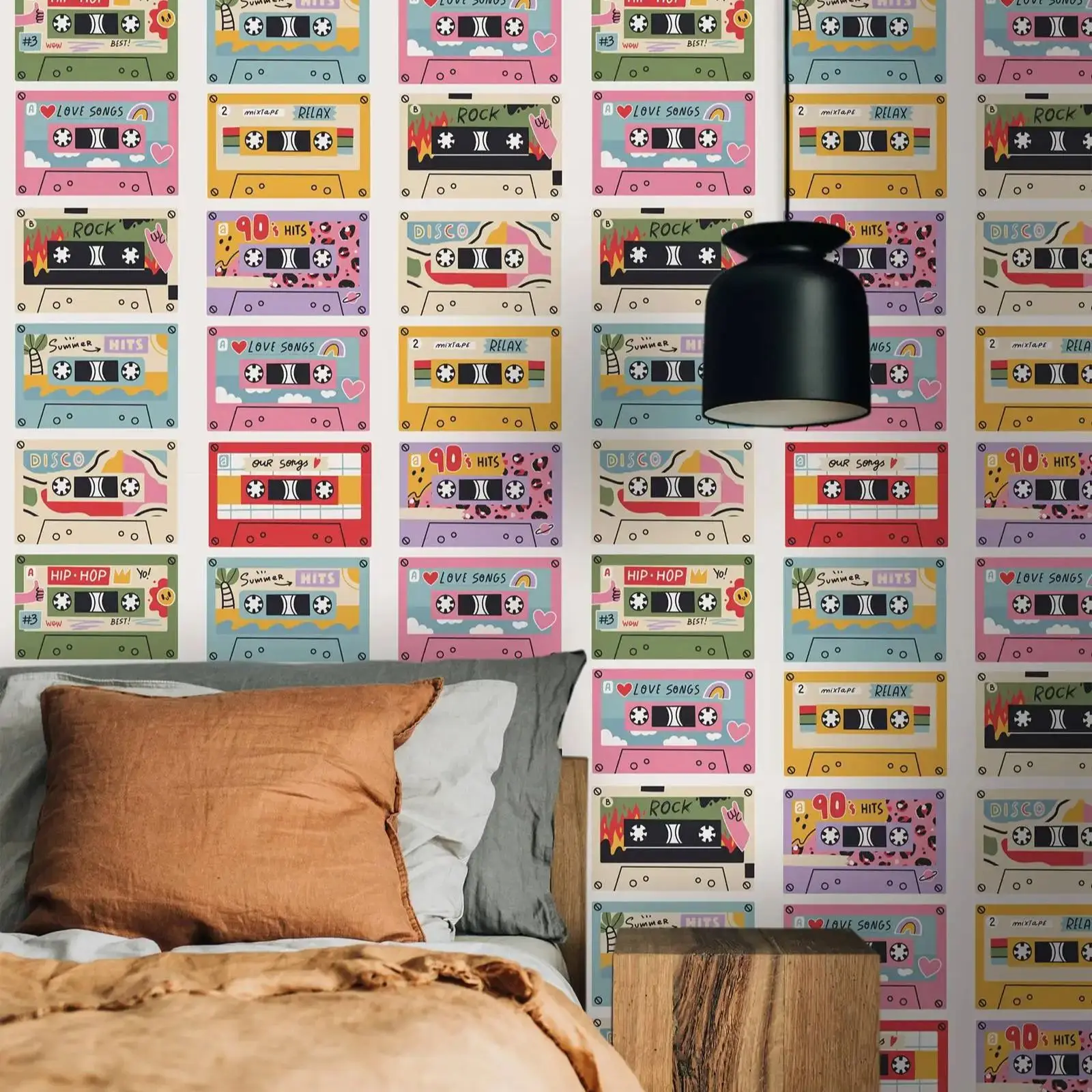 لفة ورق حائط بشريط صوتي عتيق، ورق حائط بنمط ملون للديكور المنزلي، جدارية جدارية غير منسوجة أو ذاتية اللصق تقليدية #3