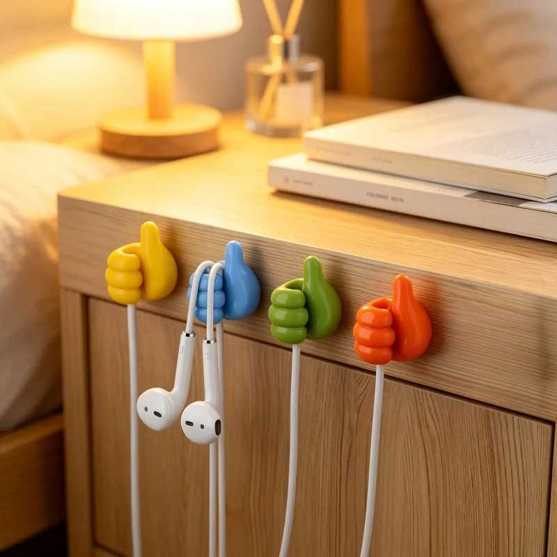 5/10/20Pcs Thumb Cable Clips Silicone Adhesive Wire Holder Cute Hand Shape Data Cable Organizer Hook Desktop Cord Management