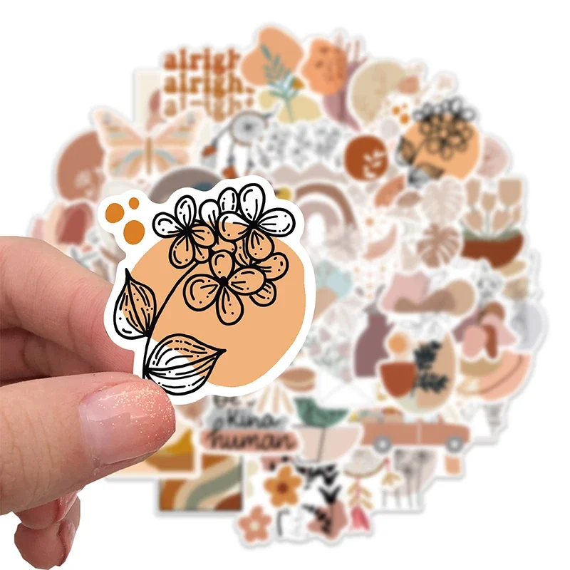 10/30/50PCS Kawaii Bohemian Flower Sticker Aesthetic PVC Decoration Scrapbooking Children\'s Stationery School Supplies for Kids