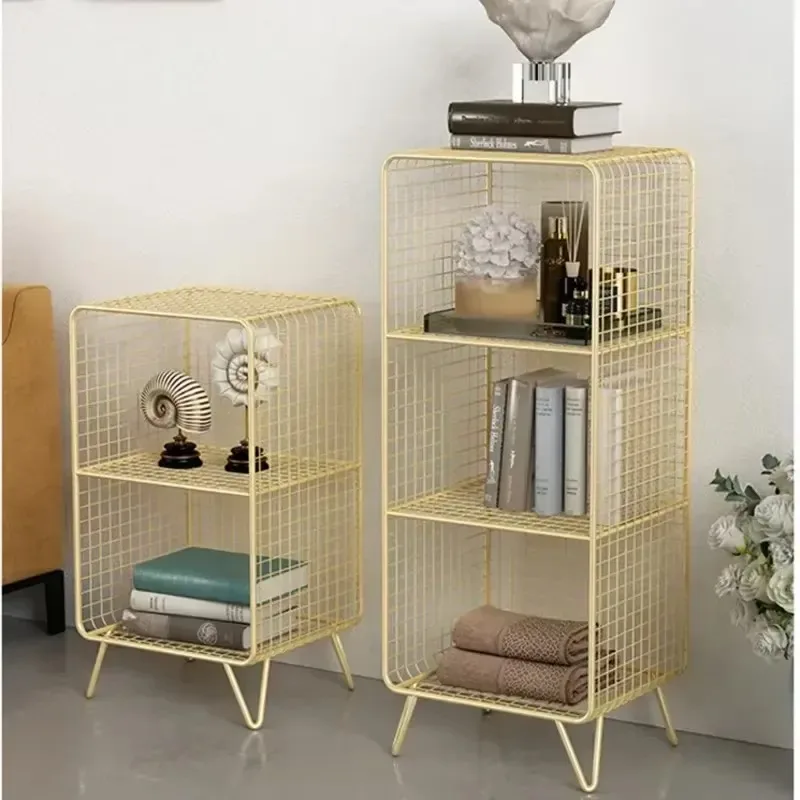 Nordic Multi-layer Book Shelf Iron Grid Organizer Shelf Living Room Floor Display Stand Versatile and Practical Storage Racks