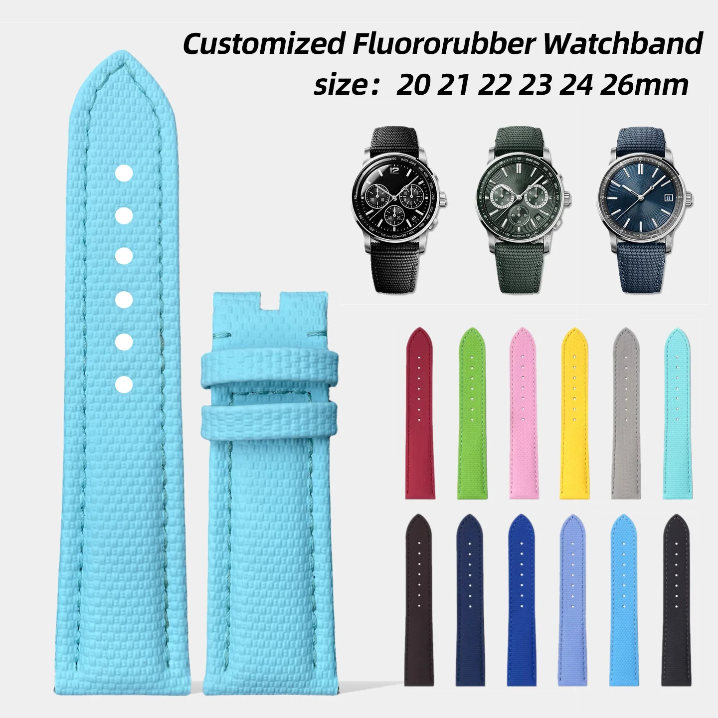 

Customized Fluororubber Watchband for Panerai PAM441 Omega Hamilton Longines 20mm 21mm 22mm 23mm 24mm 26mm Flat interface