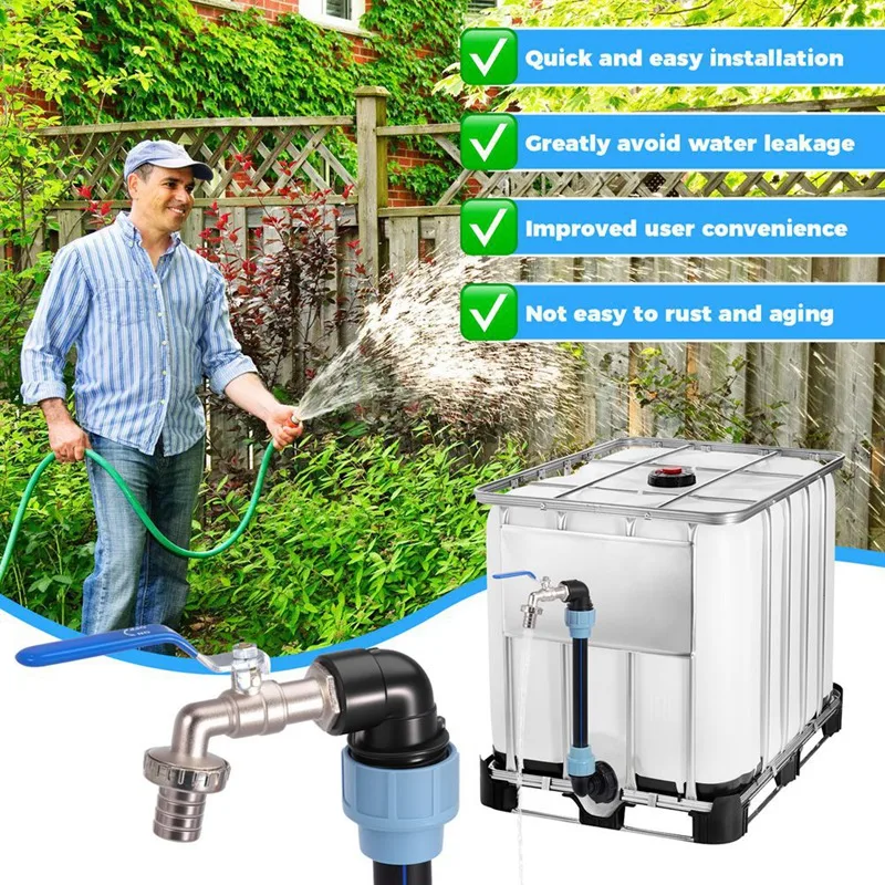 3/4Inch Outlet Tap IBC Adapter Multipurpose Hose Connection S for 1000L IBC Container Rain-AT35