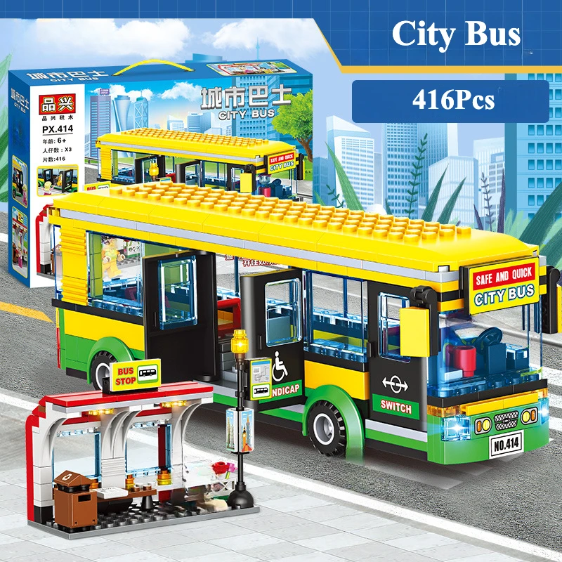 City Series Passenger Bus Building Block Double Deckers Travel Bus Classic Creative Bricks DIY Model Toy for Kid Gifts