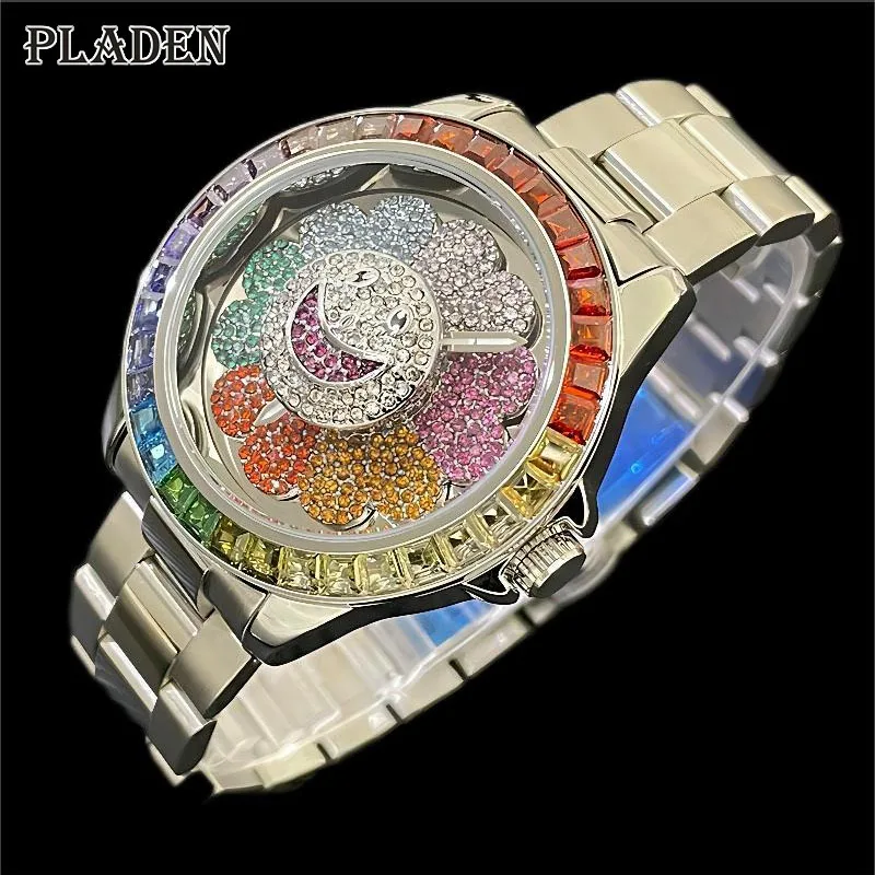 PLADEN Brand Luxury Watches Men Fashion Hip Hop Rainbow Iced Diamond Waterproof Quartz Wristwatch Man Gift Reloj Hombre 2023 New