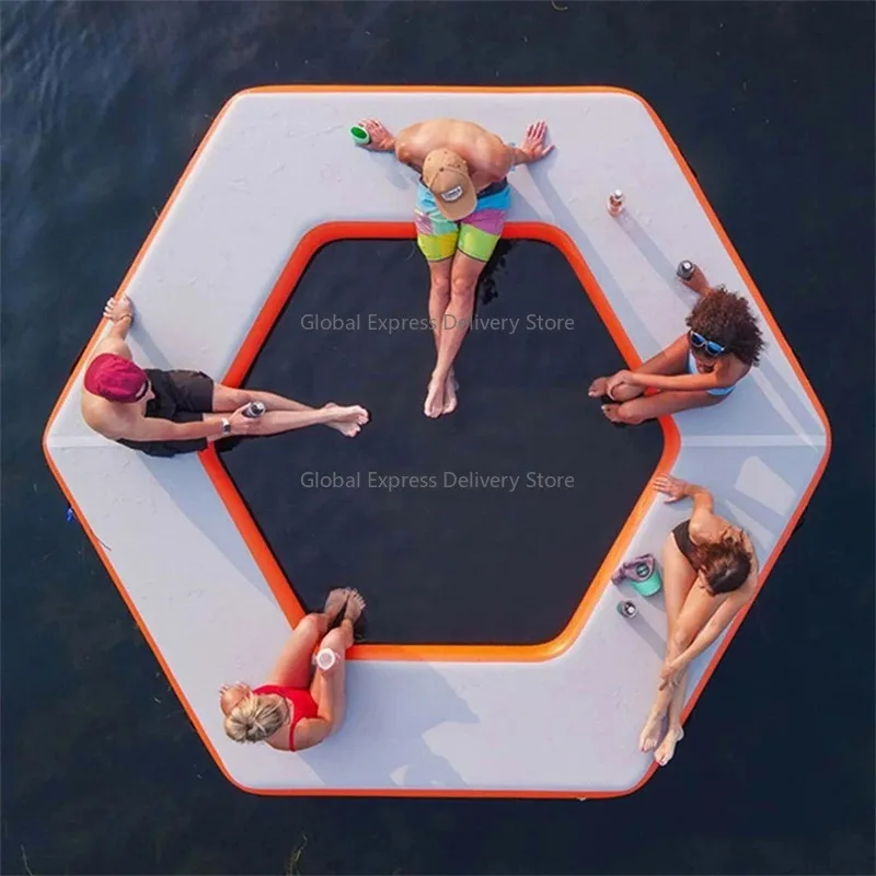 

Hot Selling Pontoon PVC Inflatable Swim Platform Floating Dock air Mat Platform Floating Inflatable Water Island