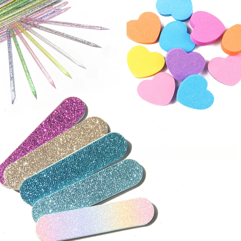 프레스온 네일 도구 세트 4개 - 크리스탈 파일, 하트 스펀지, 글리터 버퍼