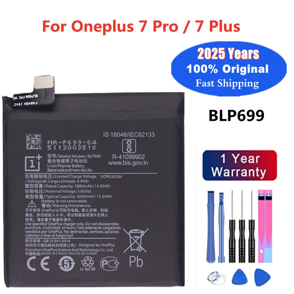 

2025 Years BLP699 One Plus Original Phone Battery For OnePlus 7 Pro /7 Plus 7Pro 7Plus Replacement Batteries 4000mAh
