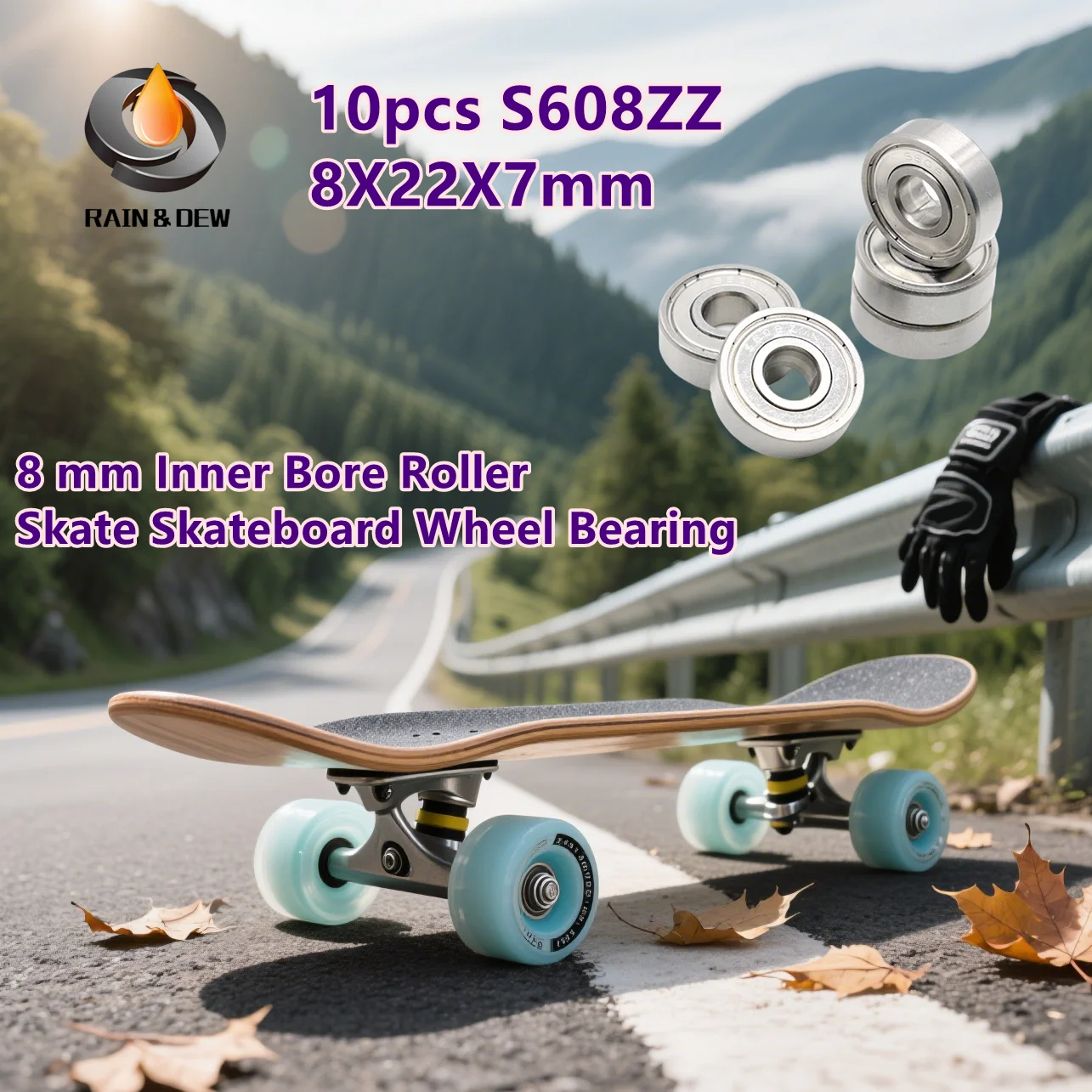 

10pcs S608 ZZ 2RS 8X22X7mm S608ZZ Bearings 8 mm Inner Bore Roller Skate Skateboard Wheel Bearing