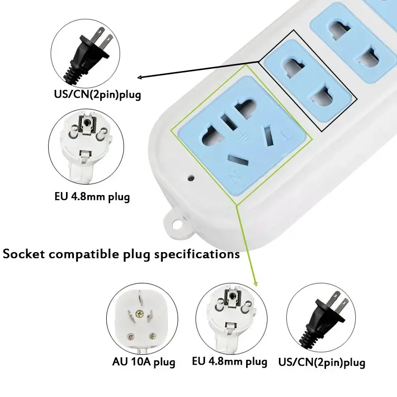 Regleta UE, Reino Unido, EE. UU., enchufe AU a China, adaptador de enchufe de CA, enchufe de cable de extensión con interruptor, luz indicadora, puerta de seguridad