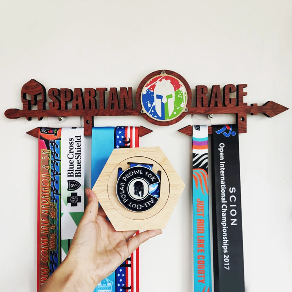Medal Display Hanger Sturdy Race Medal Display Rack Wall Mount Wooden Hexagon Medals Storage Shelf for Game and Any Competition