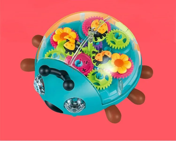 ユニバーサル透明ギアビートル電動子供用パズルシミュレーションモデル、光、音、誕生日おもちゃギフト