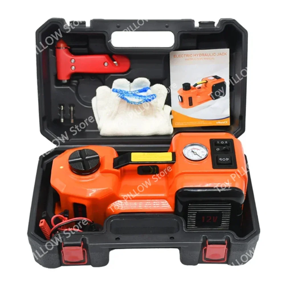 

12V 5Ton Car Electric Hydraulic Floor Jack, Tire Inflator Pump and LED Flashlight 2 in 1 Set With Safe Hammer