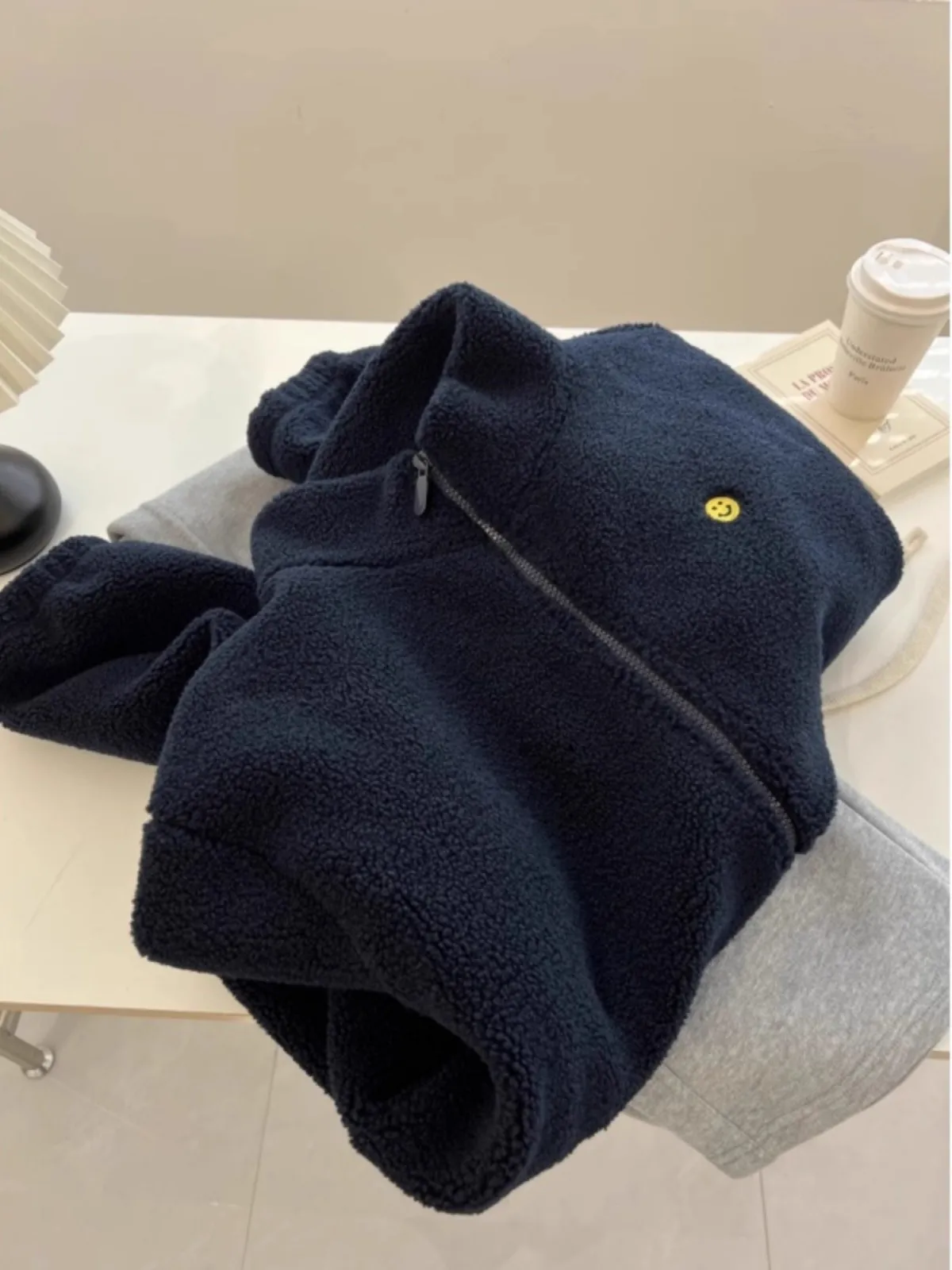 特大 300 ポウ 韓国ヴィンテージ ジッパーカラー ラムベルベットコート レディース 冬用 ルーズ ラジートップ レディースファッション スウェット