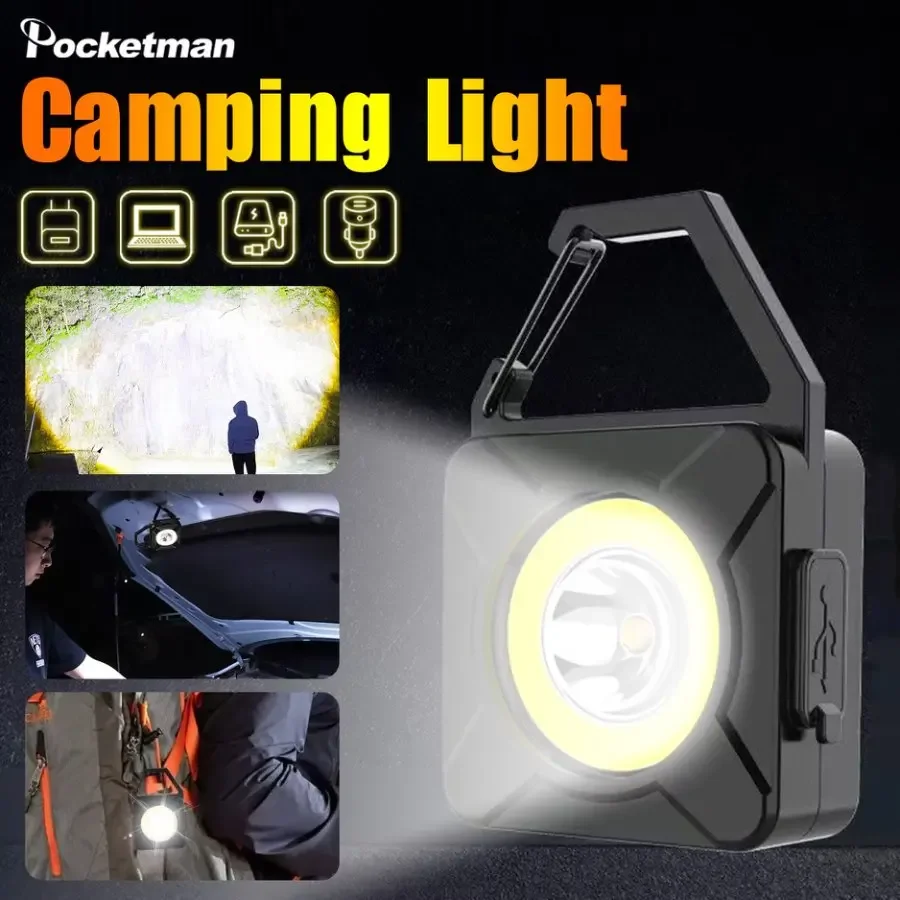 Mini Flashlight Type-C USB Rechargeable XPE+COB Work Light 4 Modes Camping Lamp Emergency Torch with Magnet for Camping Hiking