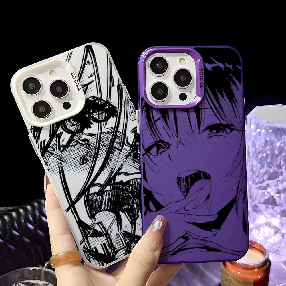 

Cute girl trend Anime Phone Case For iPhone 16 15 14 13 12 11 Pro Max Black Matte Multicolor Laser Metallic Aurora Cover