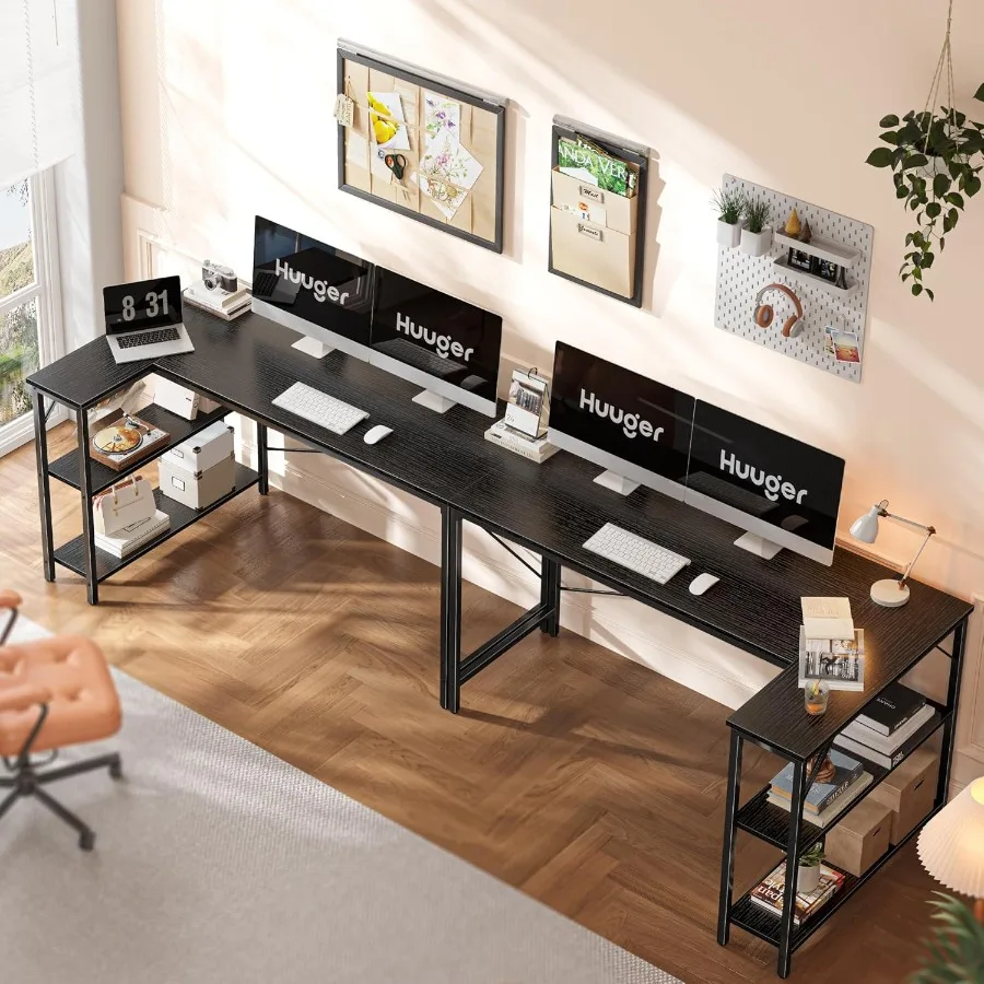 مكتب كمبيوتر على شكل حرف L مقاس 55 بوصة مع أرفف تخزين قابلة للعكس لزوايا الألعاب والمكتب المنزلي ودراسة الكتابة المعدنية المتينة #5