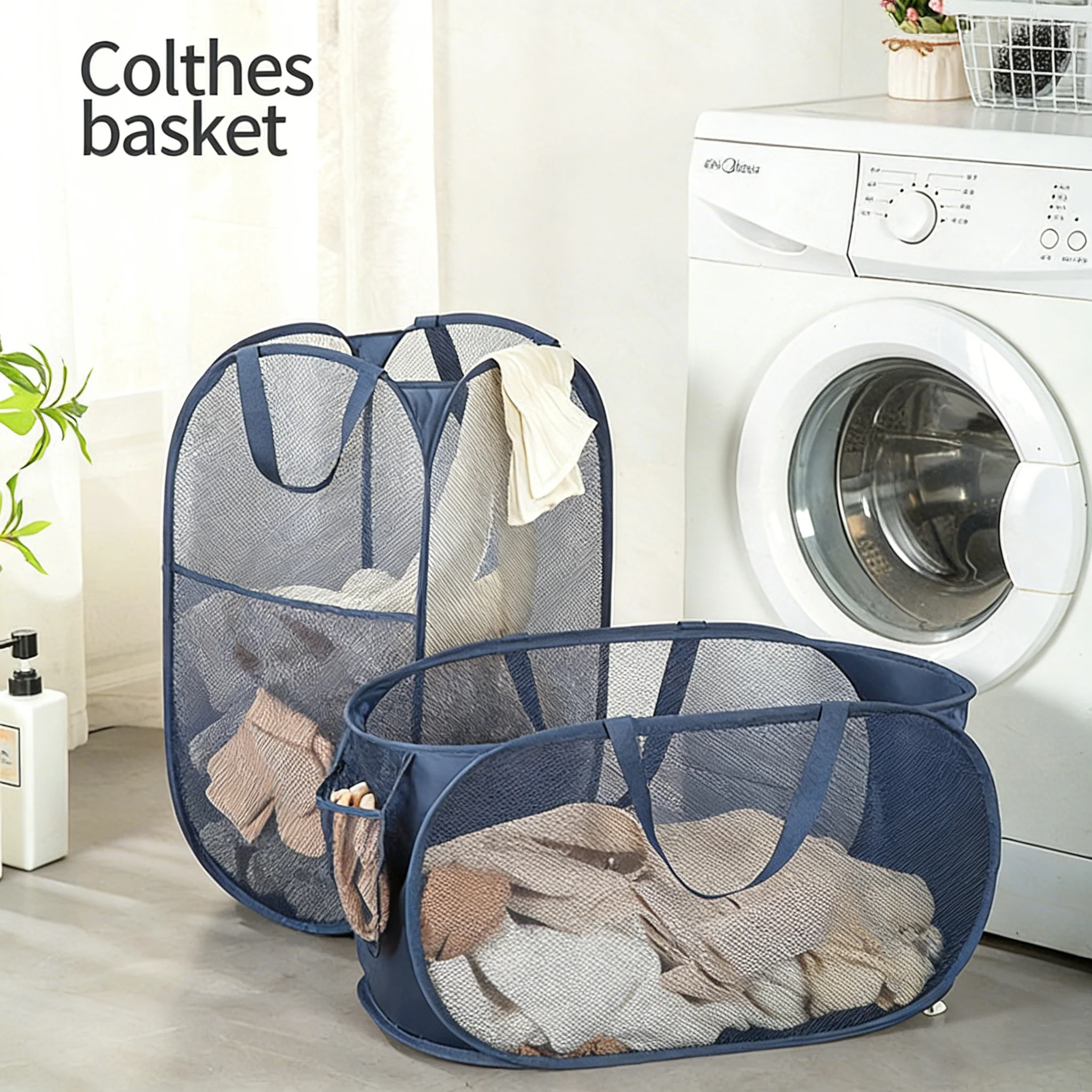 

Foldable Dirty Laundry Basket Large Hollow Laundry Hamper with Handle Portable Laundry Bag Home Storage Organization Bath Basket