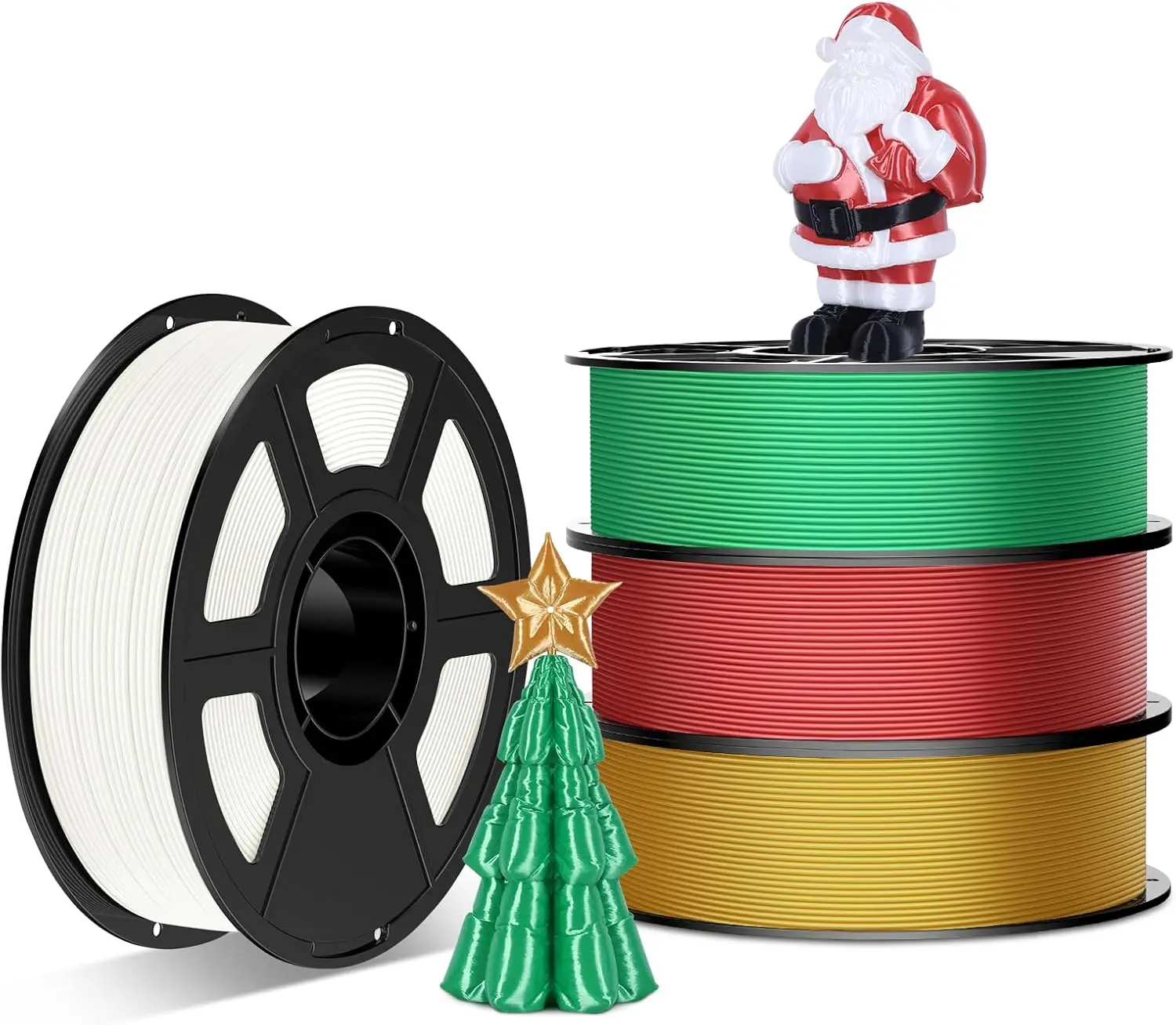 

Набор из 4 катушек рождественского PLA-филамента, 1,75 мм, общим весом 4 кг, в праздничных цветах для FDM-принтеров и 3D-ручек