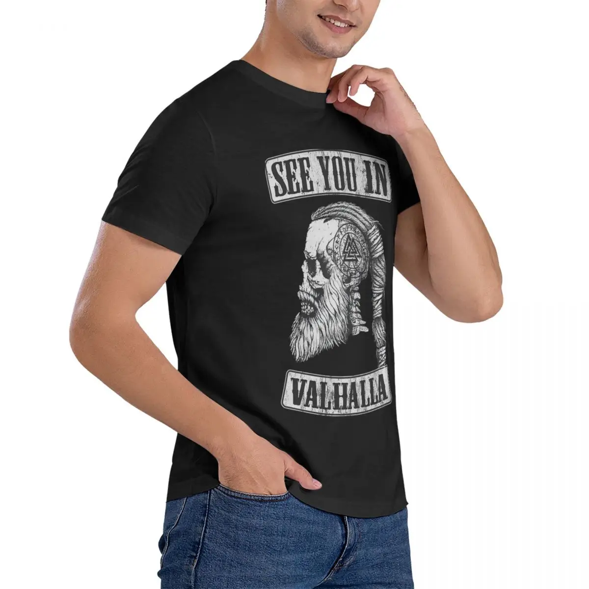 Shirtsee YOU IN EXCLUSIVE T-Shirt Men Valhalla Vintage 100% Cotton Tee Shirt Round Neck Short Sleeve T Shirts Gift Clothing