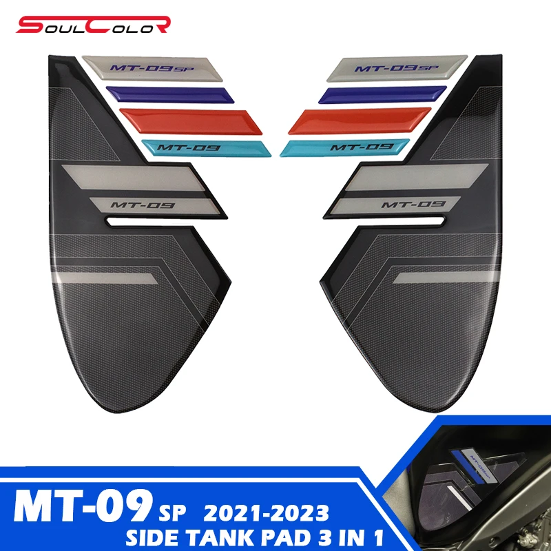 Se adapta a Yamaha MT-09 2021 2022 2023 MT09 SP 21 22 23 FZ09 protección decorativa antideslizante pegatina 3D calcomanías almohadilla de tanque lateral