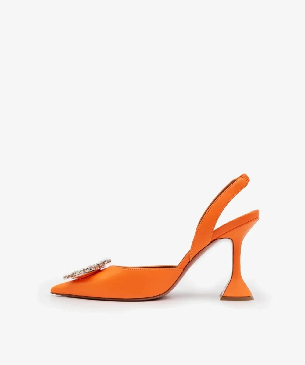 Women's Orange Satin Begum Crystal-embellished Slingback Sandals