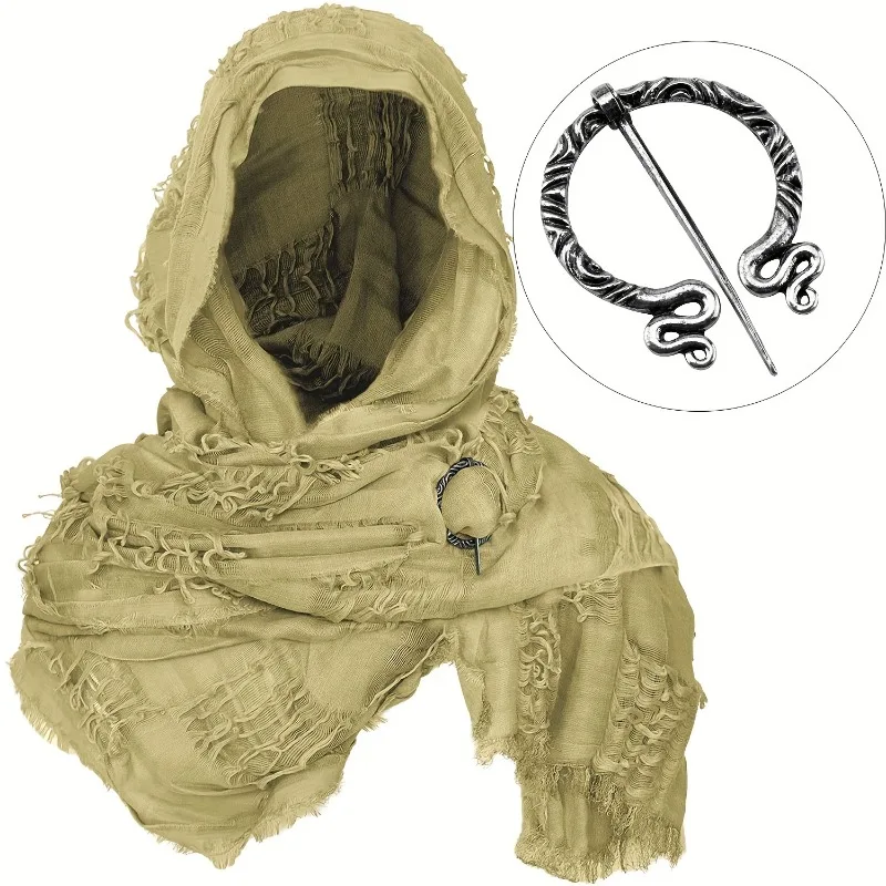 1pcs  Medieval Knight Cloak Halloween Costume Polyester Renaissance Hooded Cape LARP Cosplay Photo Props Scarf Scarf