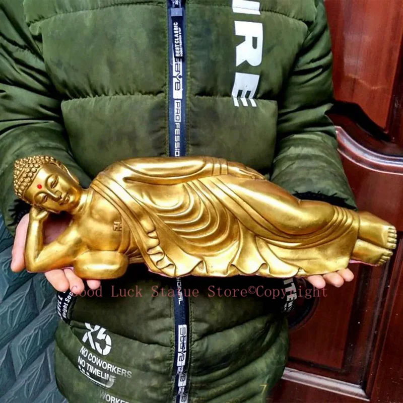 

36cm Southeast Asia Thailand auspicious Sleeping Amitabha Buddha brass statue bless safety healty good luck bring money wealth