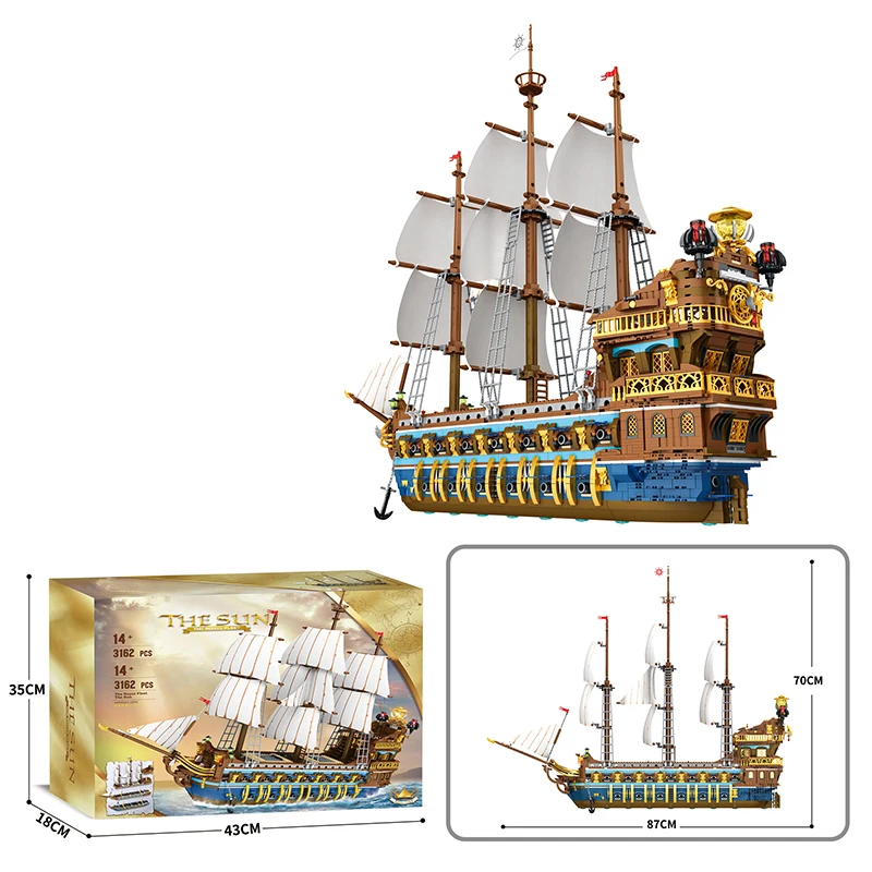 3162PCS Royal Sunshine Sailing Ship Building Blocks Sun Pirate Boat Assembly Model Bricks Education Toys For Kids Holiday Gifts