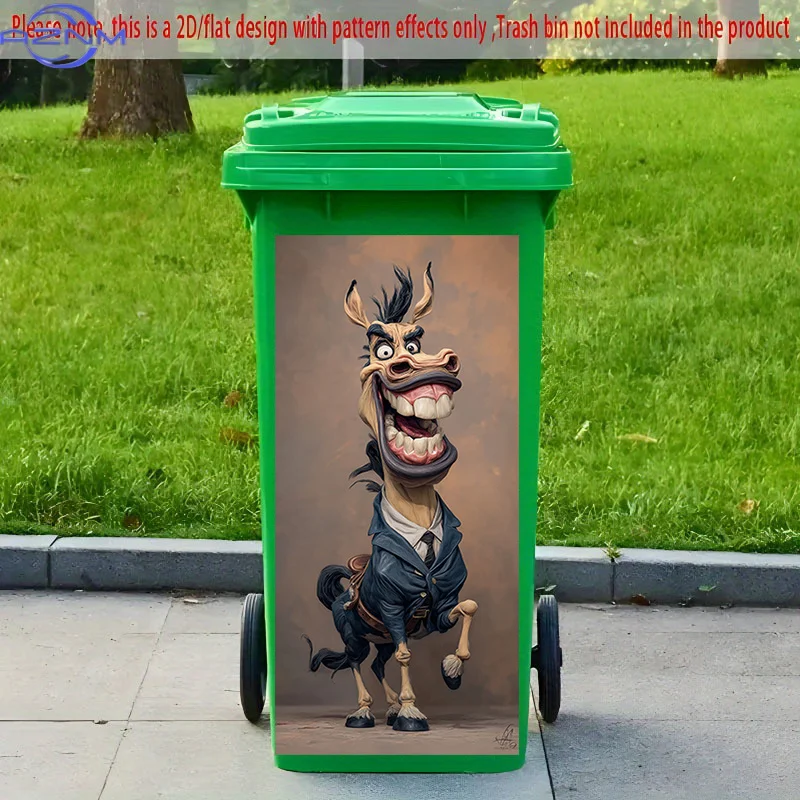 2D Flat Printing 1pc 2D Pattern Printed Kitchen Trash Can Sticker xcm Grinning Horse Themed Kitchen Home Decor Wallpaper Self-