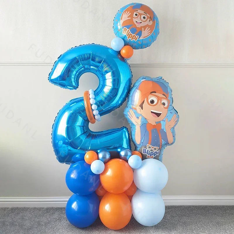 27pcs Blippi Theme Birthday Balloon Set Orange Blue Latex Balloons for Boy Baby Shower Globos Birthday 1 Year Old Party Decors