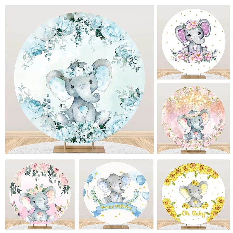 

Laeacco Elephant Backdrop for Baby Shower Gender Neutral Blue Flower Boy Girls Birthday Portrait Custom Photography Background