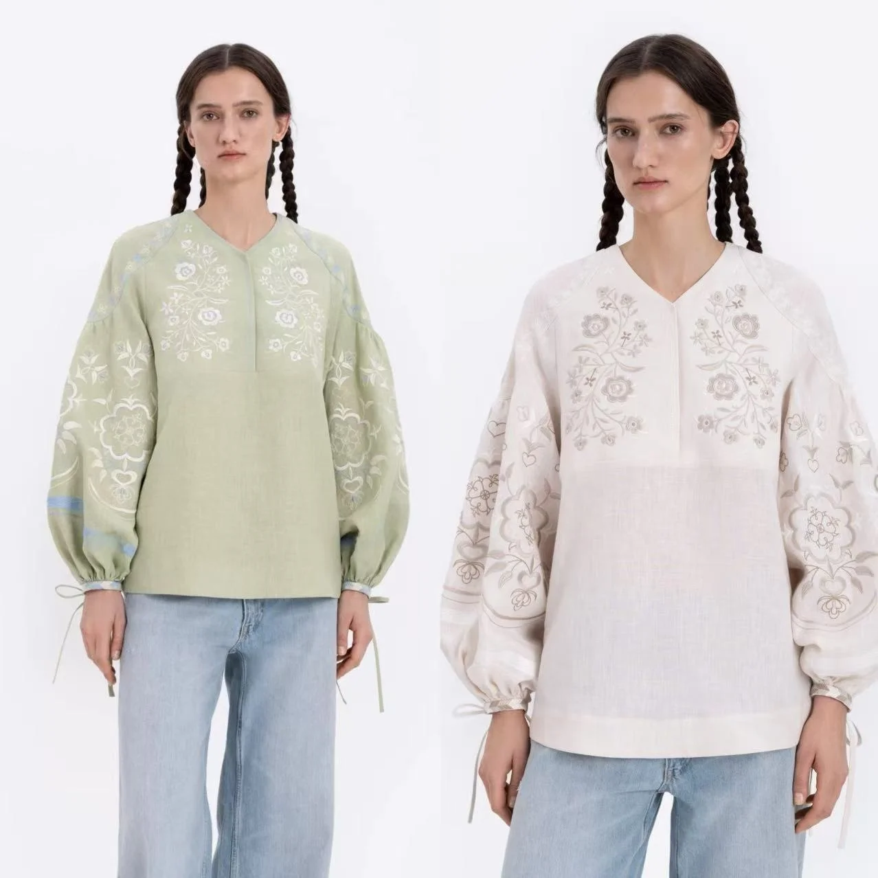 

Ретро-рубашка свободного кроя из хлопка с вышитыми цветами и рукавами-фонариками для женщин, осень-зима, новинка, свободная и элегантная...