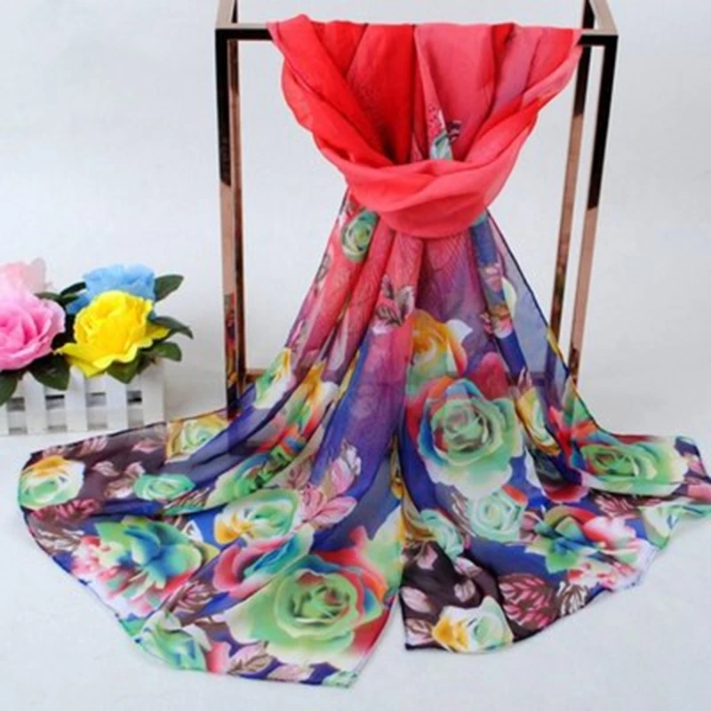 

Silk Scarf Product Fashion Retro Autumn Peacock Feather Rose Chiffon Long Versatile High End Small Popular Lady Wedding Gift