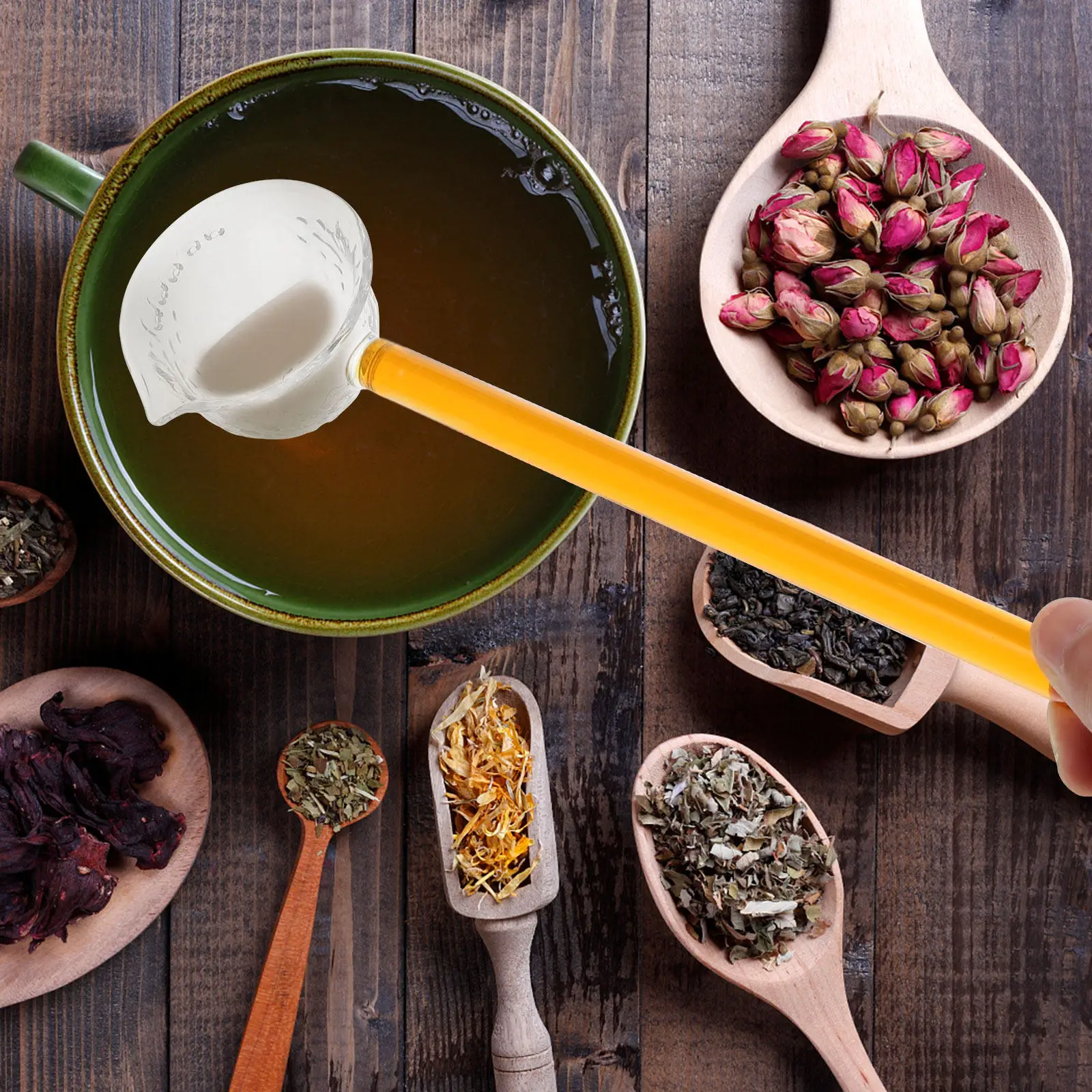 Cucharas de servir transparentes de color claro para miel y té, cucharas largas con mango para fiestas