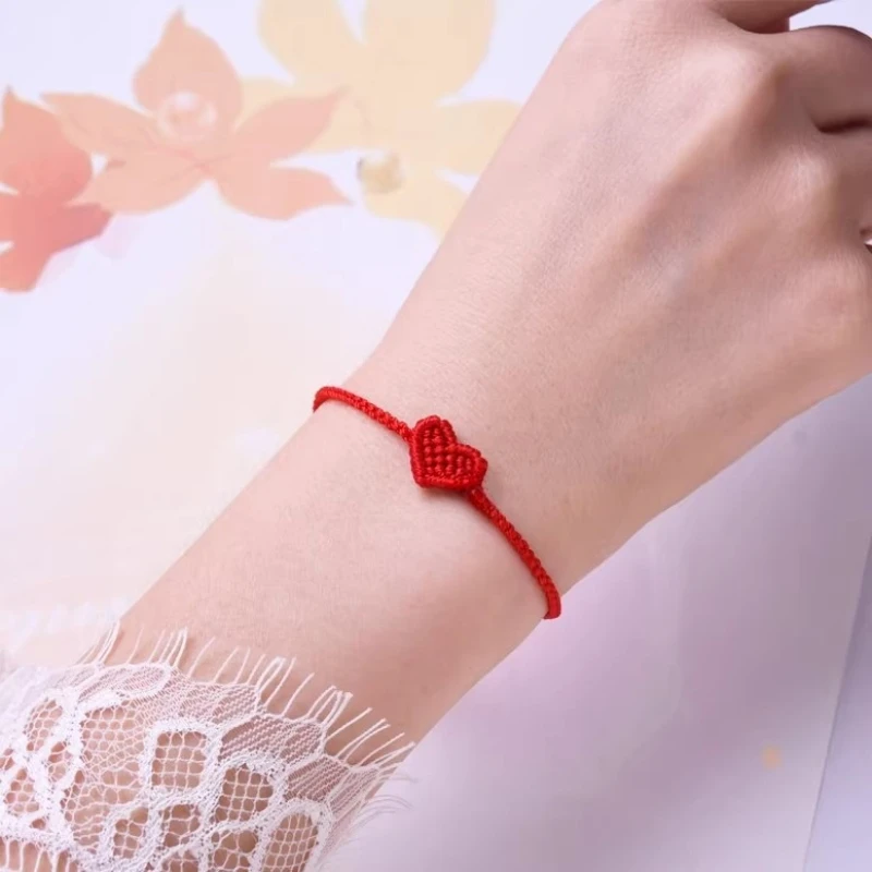 2026 Couple’s Minimalist Heart Braided Bracelet Lucky Red Black Handmade Rope Bracelet Cute Valentine’s Gift for Her Him Bangles