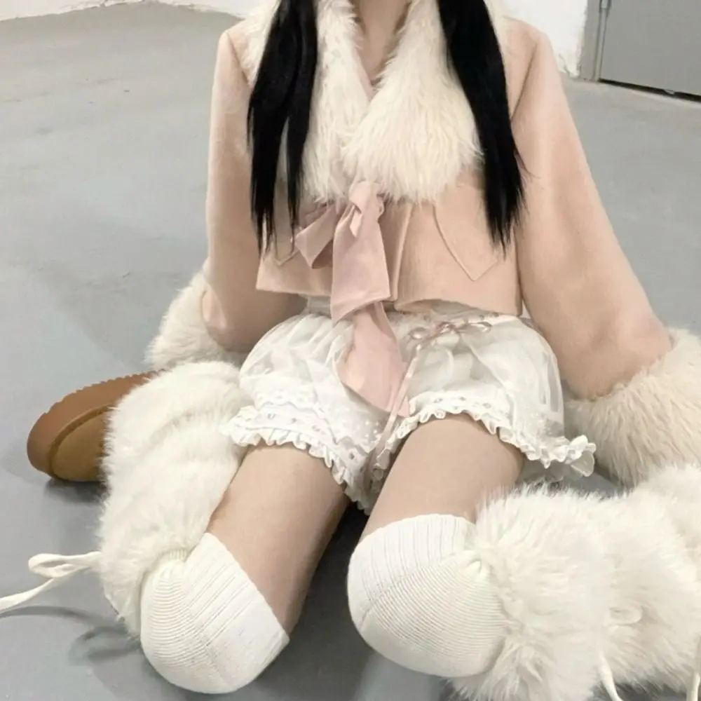 موضة فو الفراء فروي تدفئة الساق Y2k حار فتاة المرأة أفخم جوارب النمط الياباني الدافئة واقي أحذية بلاستيك الشارع الشهير