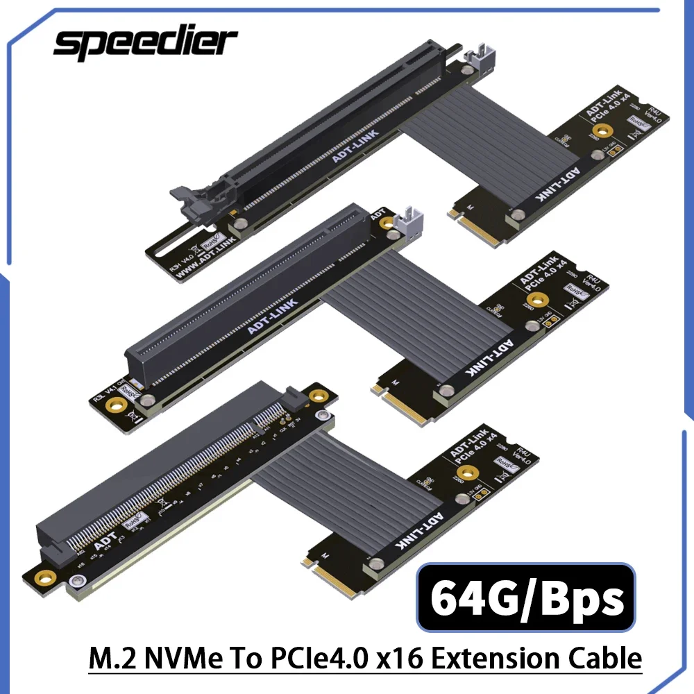 

Riser PCI-E 4.0 64G/Bps M.2 NVMe Key M SSD To PCIe4.0 X16 Extension Cable With SATA Power BTC Mining M2 2230 2242 2260 2280