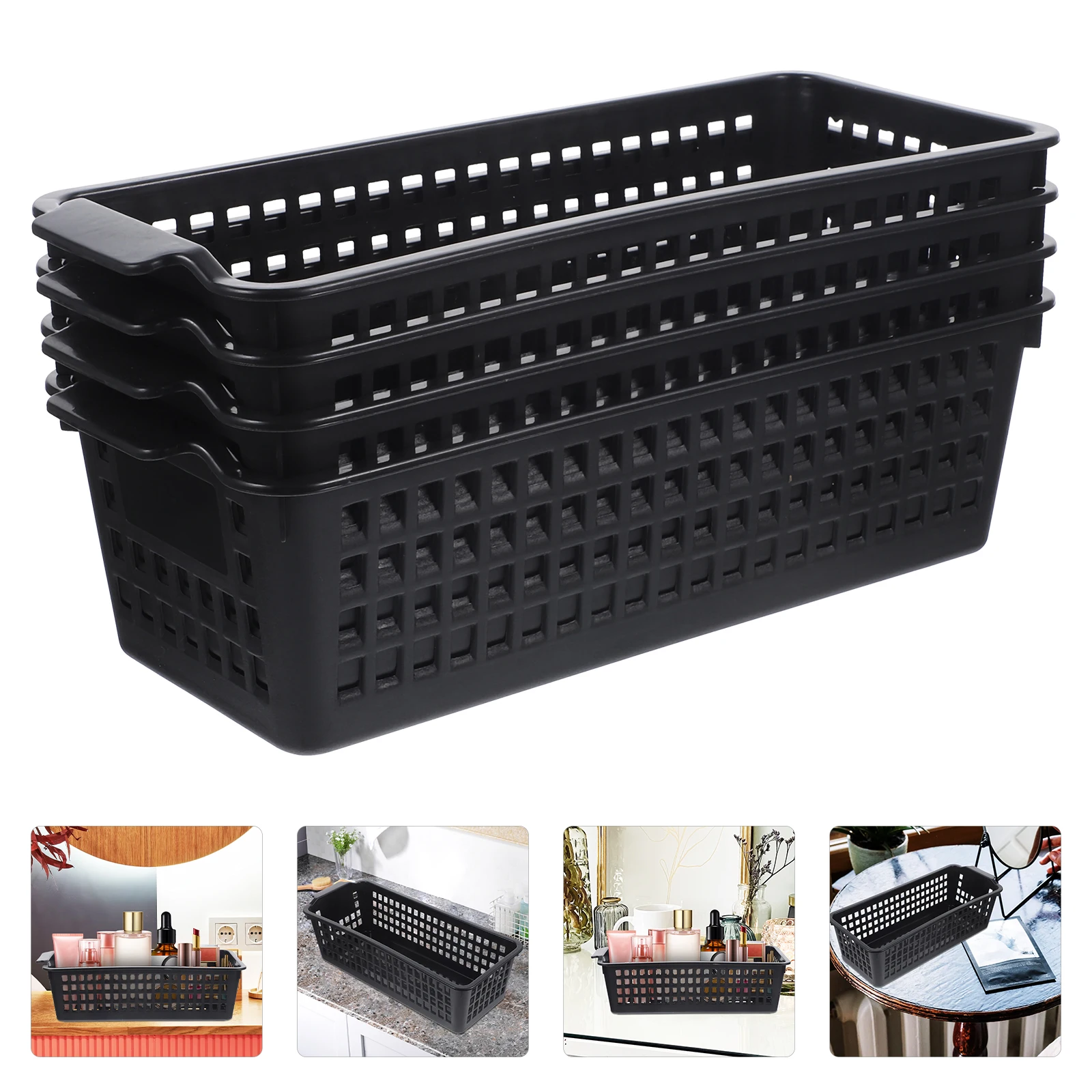 

4pcs Slim Storage Baskets Desktop Organizer Bathroom Home File Basket Countertop Basket Pp Material Lightweight