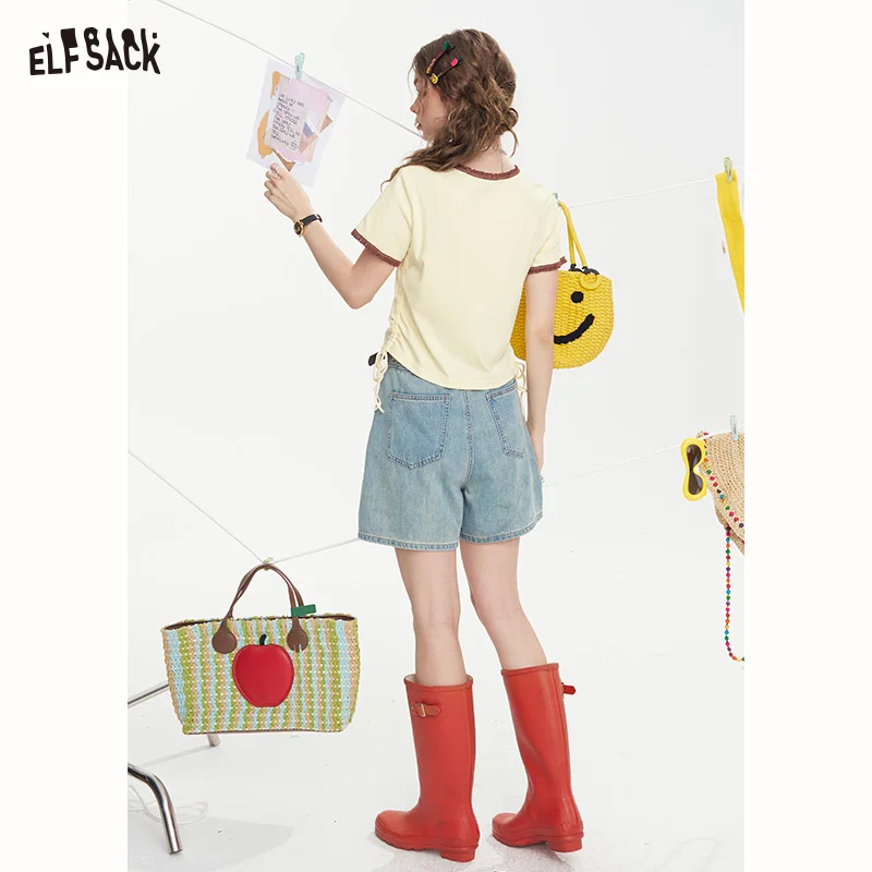 ELFSACK 2025 Summer New Arrivals Letter Printed Short Sleeve Chic T-Shirt For Women