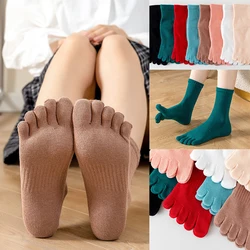 1Pairs Five Finger Woman Socks Pure Cotton Girl Organic Cotton Solid  Harajuku Socks With Toes Girls Casual Sports Socks