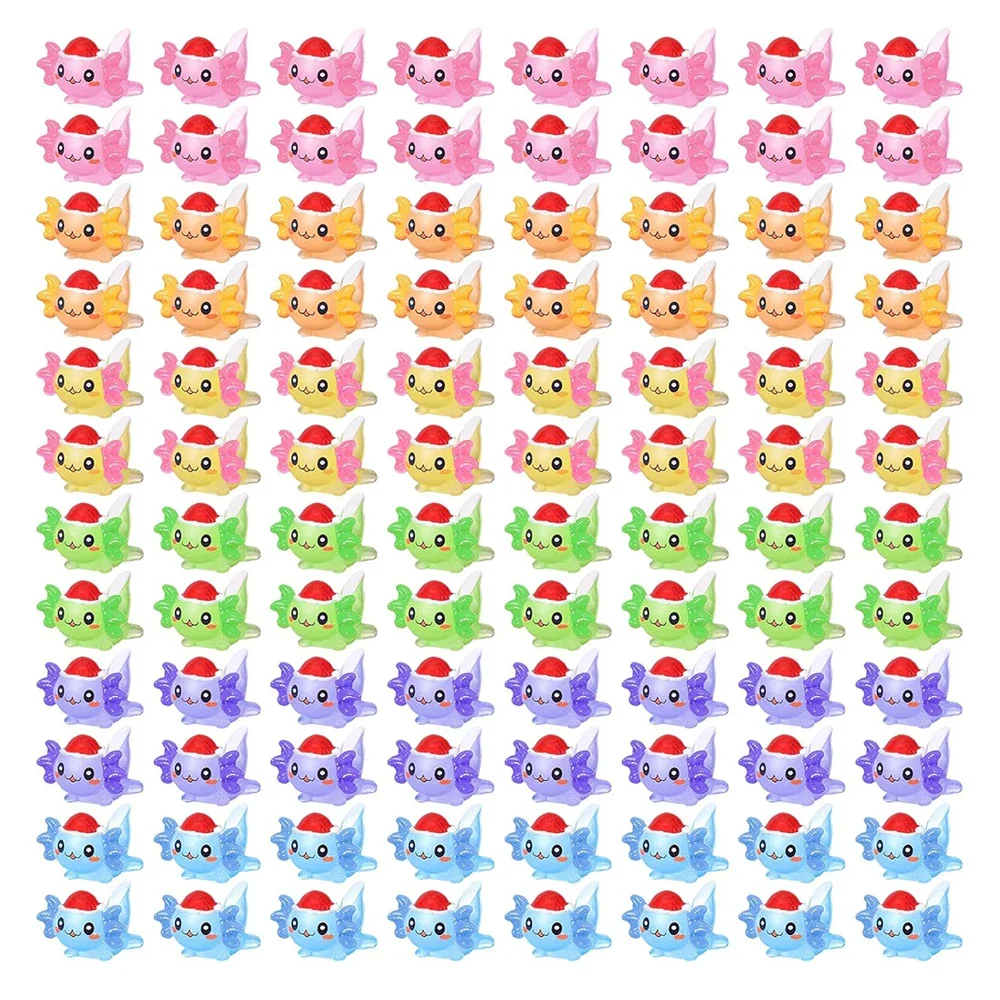 36Pcs Mini Resin Axolotl Christmas Axolotl Tiny Animal Figurine Christmas Hat Axolotl for Garden Landscape Ornament DIY Craft