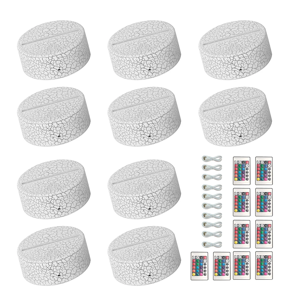 Lámpara de ilusión 3D con USB o batería, luz nocturna RGB, Base de luces para acrílico, 10 piezas, 16 colores