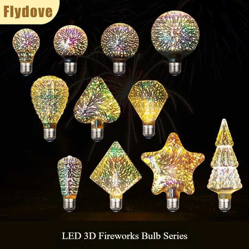 

3D Color Fireworks LED Light Bulb E27 220V ST64 G80 G95 G125 Bar Bedroom Christmas Art Decoration Creative Filament Light Bulb