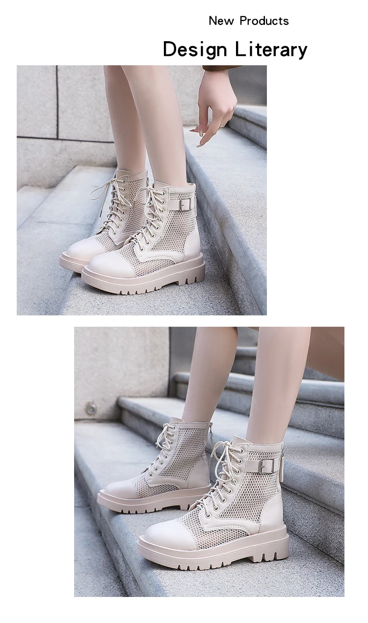 Sommerstiefel für Damen, Mesh-Kühlstiefel, klobige Plateau-Sandalen im britischen Stil mit Schnallenriemen, römische Sandalen für Damen in großen Größen – Detail 11