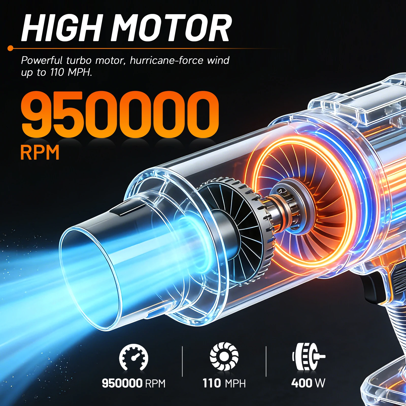 21V Cordless Leaf Blower Lightweight Variable Speed Storm Gun 950000RPM with 2X4.0Ah Batteries and Charger for Dust Removal Snow Clearing Yard Cleaning