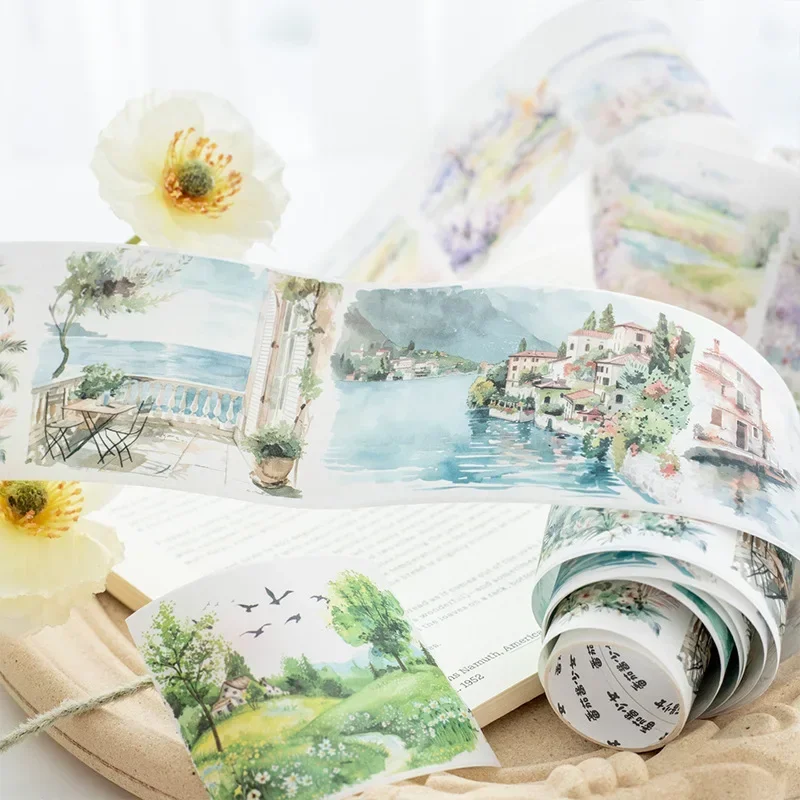 1Roll 2M PET Tape Walking mountains landscape handbook material collage stickers Adhesives backing Scrapbook cut 65mm*2m