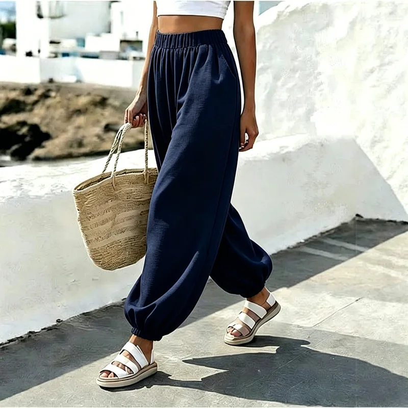 Chic 2026 Beach Vacation Pants Women Streetwear Fashion Trousers Wind High Waist Pocket Comfort Bloomers Trousers Y2K