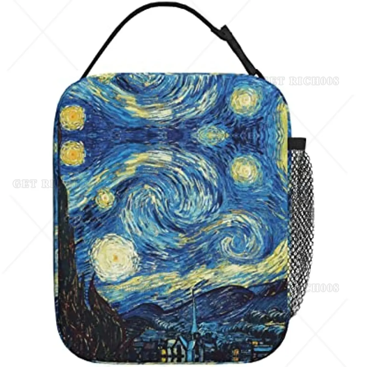 Van Gogh กระเป๋าใส่ข้าวกลางวันภาพวาดสีน้ำมันรูปท้องฟ้าเต็มไปด้วยดวงดาวสำหรับกลางคืนกล่องอาหารกลางวันนำกลับมาใช้ได้เก็บความเย็นพกพาได้มีซิปสำหรับผู้หญิงผู้ชายชายหาดปิกนิก